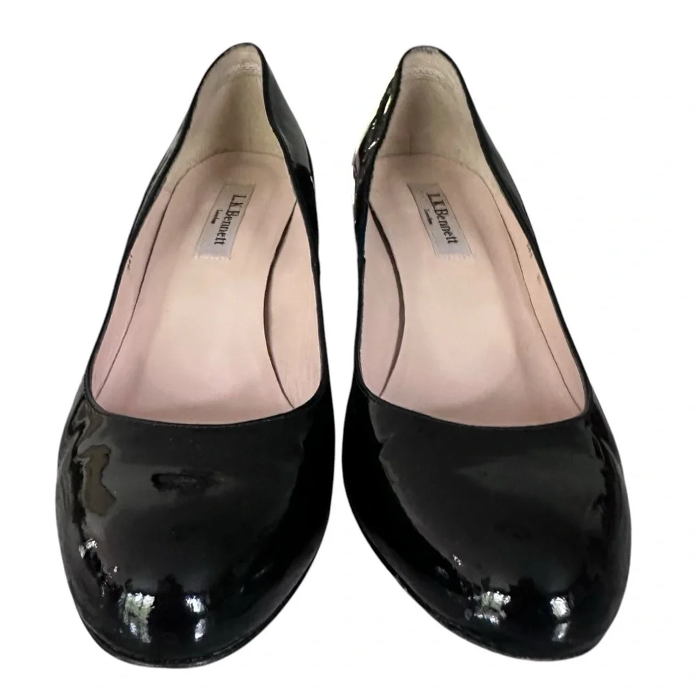 LK Bennett Zahara Wedge Heel Tortoise Shell Patent Print Black Size 37.5 US 7